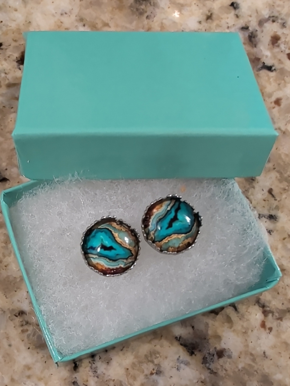 5 For $25 - Turquoise Agate-Style Round Stud Earrings - Women Jewelry
